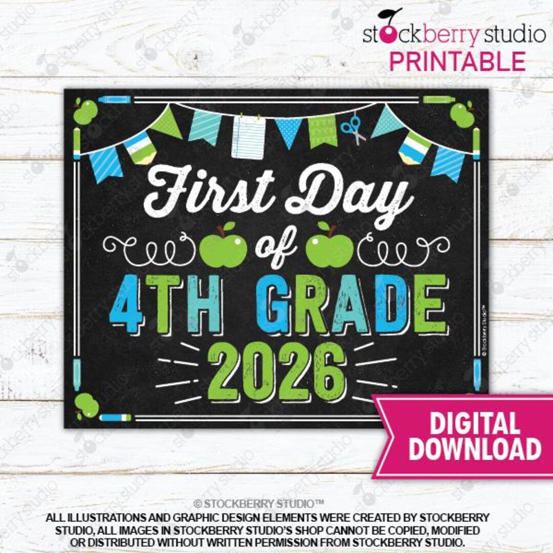 Boy First Day of 4th Grade Sign First Day of Fourth Grade School Sign ...