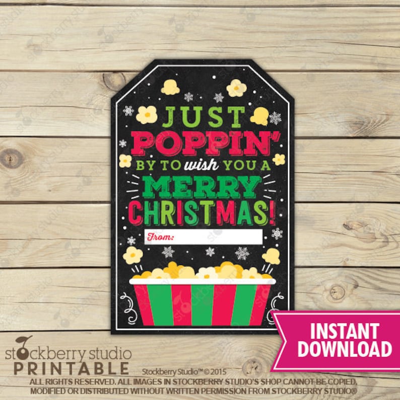 Popcorn Christmas Gift Tags Teacher Christmas Gift Tag Secret Etsy