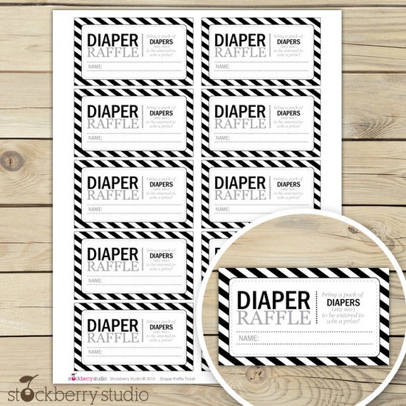 Black Baby Shower Diaper Raffle Tickets - Instant Download - Diaple Raffle Card - Black and White - Baby Shower Game - Shower Activities Il_570xn