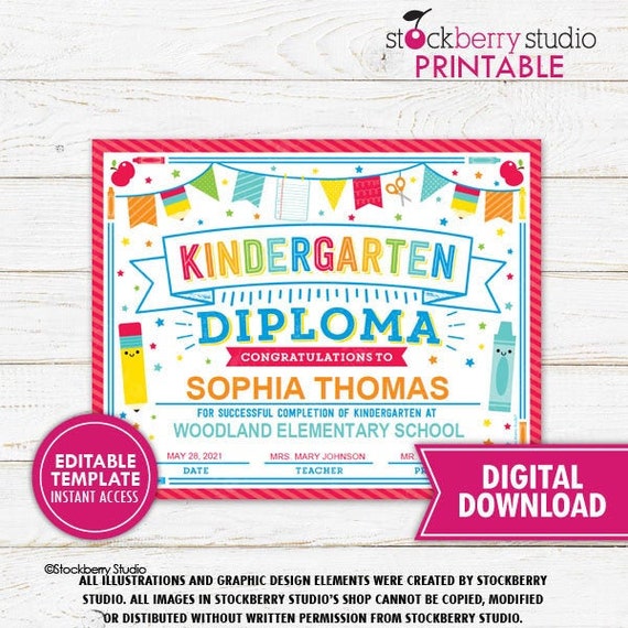Kindergarten Diploma Printable Graduation Certificate Last Day of Kindergarten Certificate Graduate Instant Download Last Day of School Il_570xn
