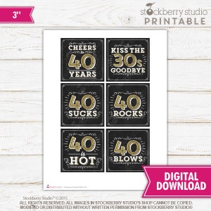 40th Birthday Candy Tags 40th Birthday Favor Tags Printable 40th ...