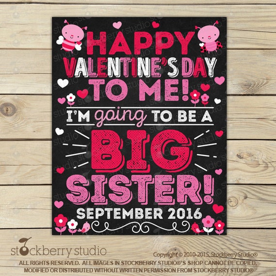 Valentine's Day Pregnancy Announcement Big Sister Chalkboard Sign Printable - Valentines Day Baby Announcement Sign - Pregnancy Reveal Il_570xn
