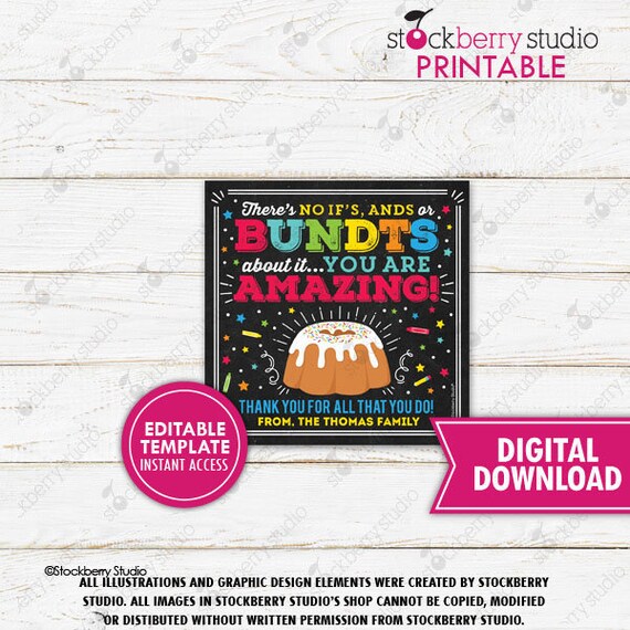 Bundt Cake Tag Printable Teacher Appreciation Bundt Cake Gift Tag School PTO PTA Teacher Teacher Gift Tag Thank You Tag Editable Template Il_570xn
