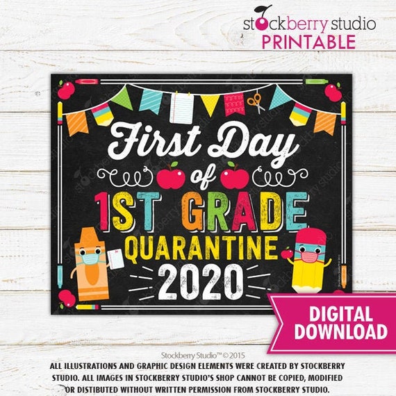 First Day of 1st Grade Quarantine Sign First Grade Sign First Day of School Quarantine Sign Printable Grade 1 Sign Instant Download Il_570xn