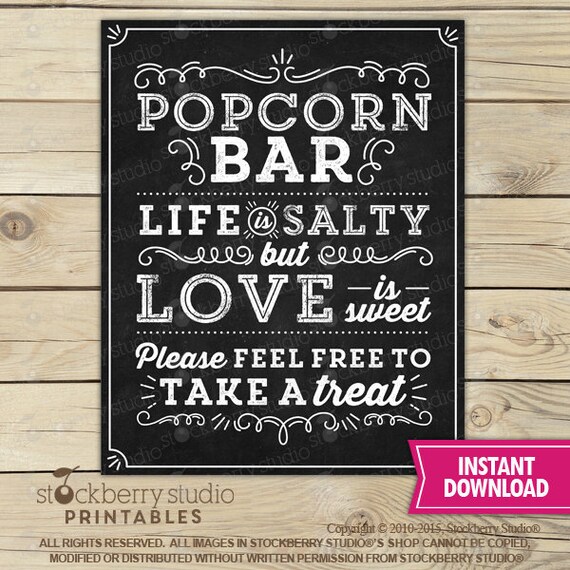 Popcorn Sign - Life is Salty Love is Sweet Sign - Instant Download - Popcorn Bar Wedding Sign - Popcorn Bar Sign Printable - Table Sign Il_570xn