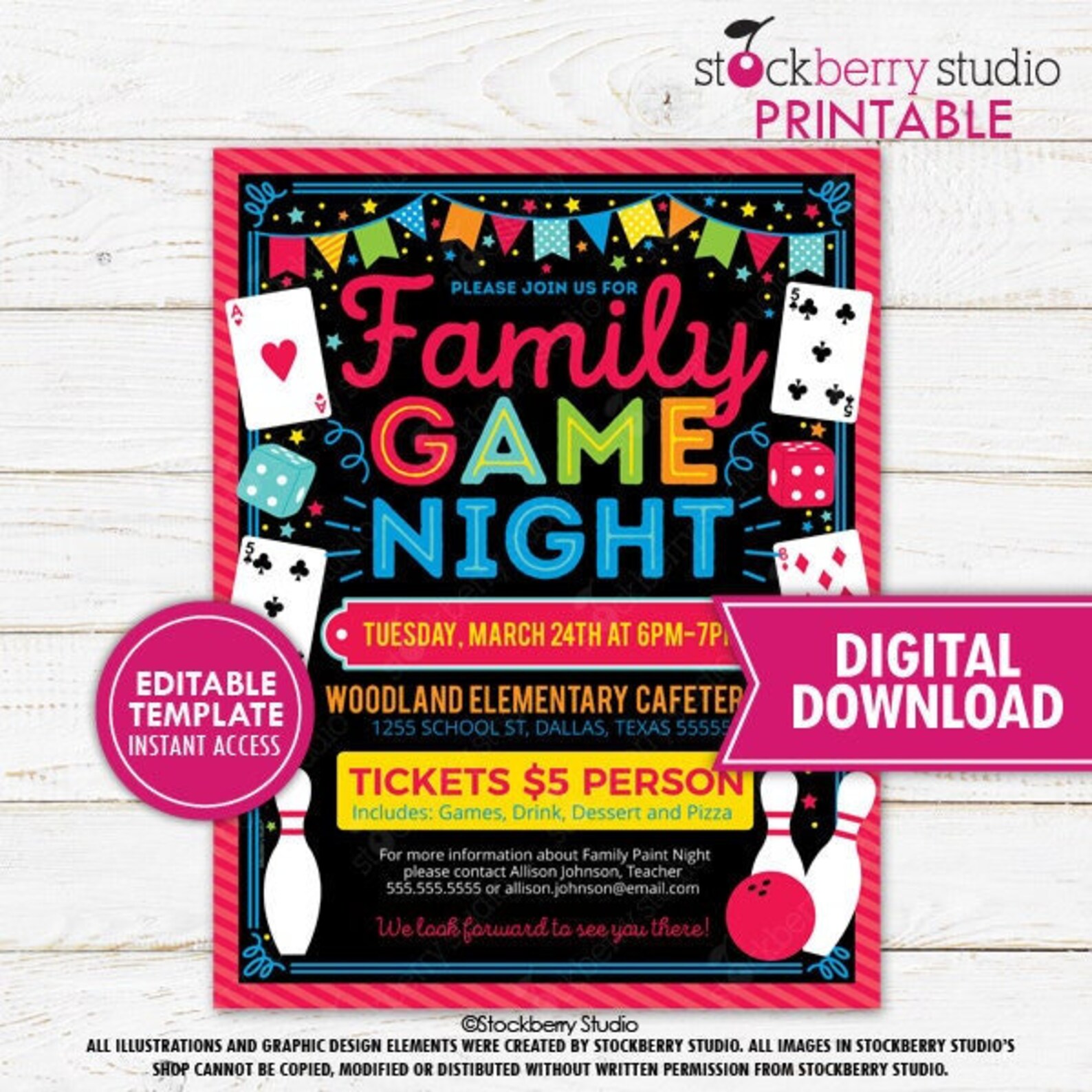 Printable Family Game Night Flyer Festival Fundraiser PTA PTO School ...