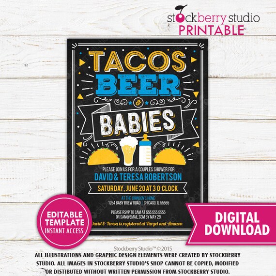 Tacos Beer Baby Shower Invitation Printable Fiesta Couples Baby Shower Invitation Editable Baby Sprinkle Man Shower Invite Dad Diaper Party Il_570xn