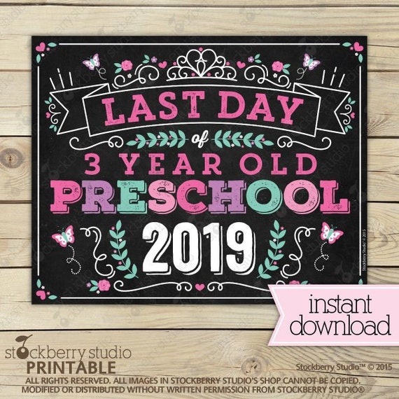Princess Last Day of 3 Year Old Preschool Sign Instant Download - Girl Last Day of Preschool Sign Printable - Last Day of School Sign Il_570xn