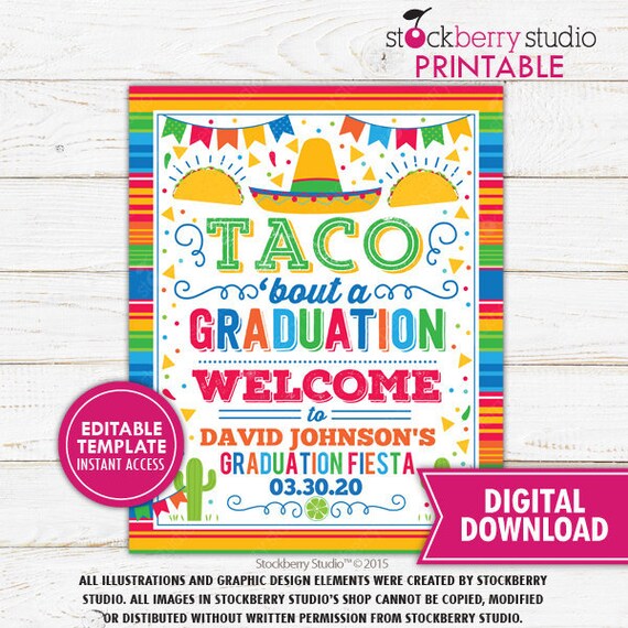 Taco Bout A Graduation Fiesta Welcome Sign Fiesta Graduation Decorations Mexican Themed Party Decor Printable Editable Instant Download Il_570xn