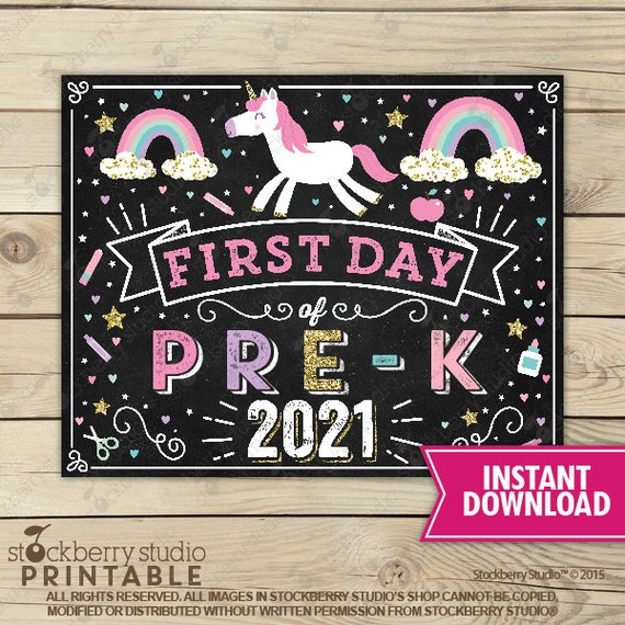 Unicorn First Day of Pre-K Sign Girl First Day of School Sign Printable Rainbow First Day of Pre K Sign Instant Download Prek Sign Il_570xn