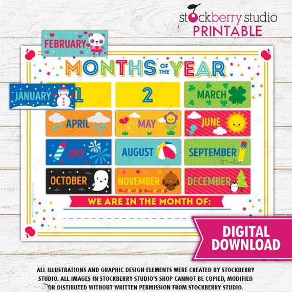 Months of the Year Printable Learning Games Kids Calendar Busy Binder 1st Grade Kindergarten Game Homeschool Activity Printable Download Il_570xn