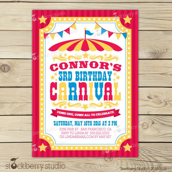 Carnival Invitation Printable - Circus Birthday Party - Carnival Birthday Invitation - Circus Invitation - Girl Birthday Party Il_570xn