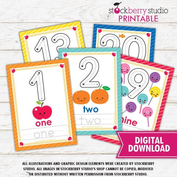 flashcards numbers 1 20 homeschool printable counting etsy