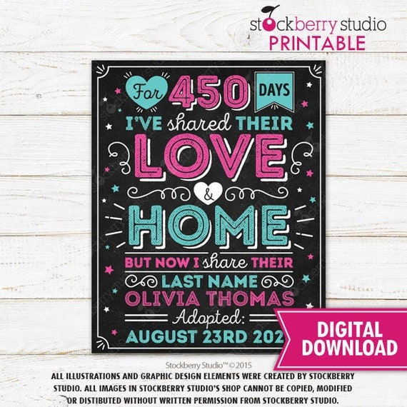 Adoption Announcement Sign Printable Foster Care Adopted Girl Adoption ...