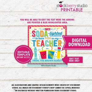 Teacher Gift Tag Printable Soda-lighted Soda Teacher Appreciation Gift ...