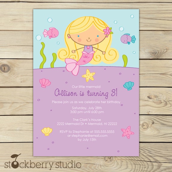 Mermaid Birthday Invitation Printable - mermaid first birthday invitation - mermaid 2nd birthday invitations - mermaid 3rd birthday invite Il_570xn