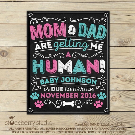 Dog Pregnancy Announcement Chalkboard Sign Printable - Mom and Dad are Getting Me a Human - Photo Props - Pregnancy Reveal - Cat Il_570xn