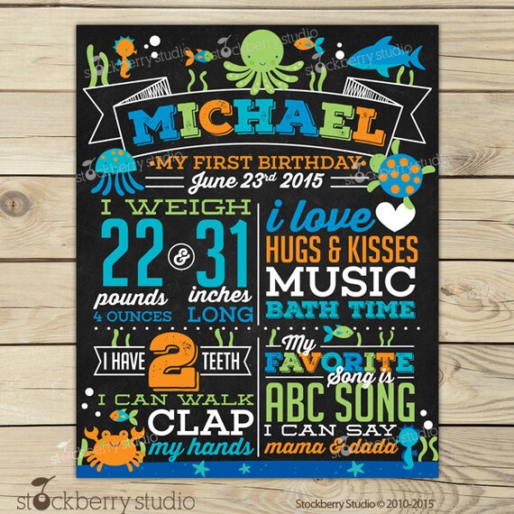 Under The Sea First Birthday Chalkboard Sign - Photo Props - Boy 1st Birthday Chalkboard Poster - 1st Birthday Chalkboard Sign Printable Il_570xn