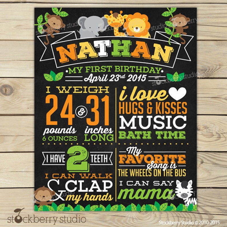 Safari Birthday Milestone Poster Jungle Zoo Safari Wild One First Birthday Sign Safari 1st Birthday Chalkboard Milestone Board Poster Pic 1: Safari