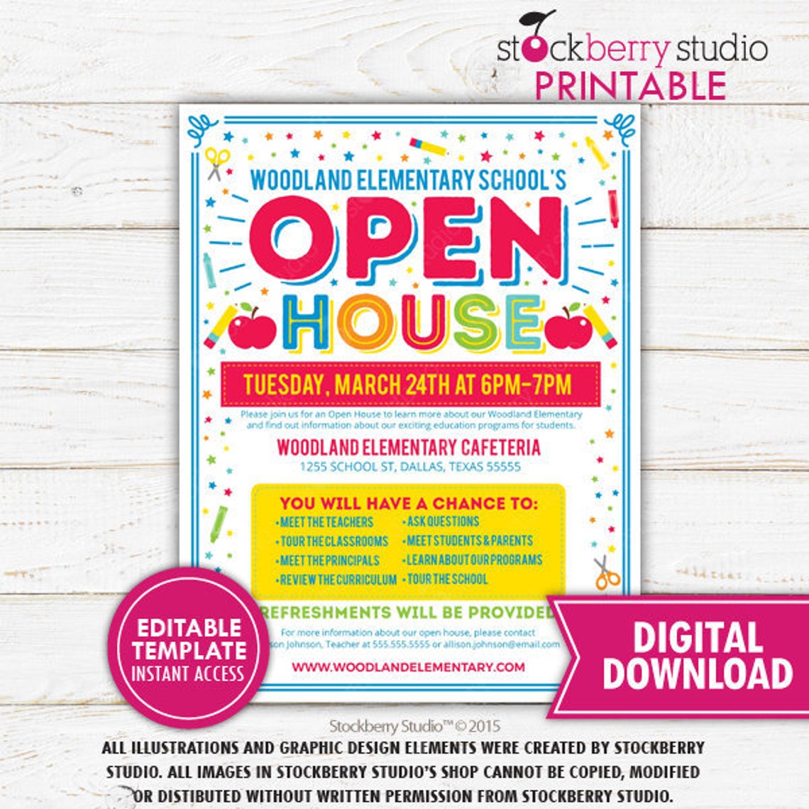 School Open House Flyer Printable Template Back to School Invitation ...