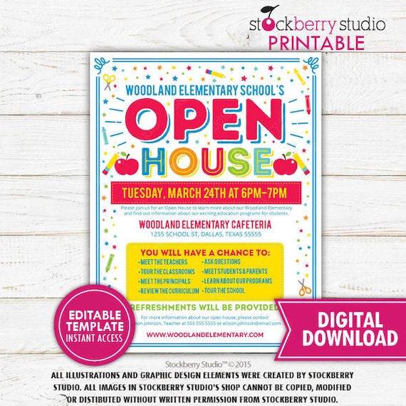 School Open House Flyer Printable Template Back to School Invitation PTA PTO School Event Flyer Meet The Teacher Instant Download Editable Il_570xn