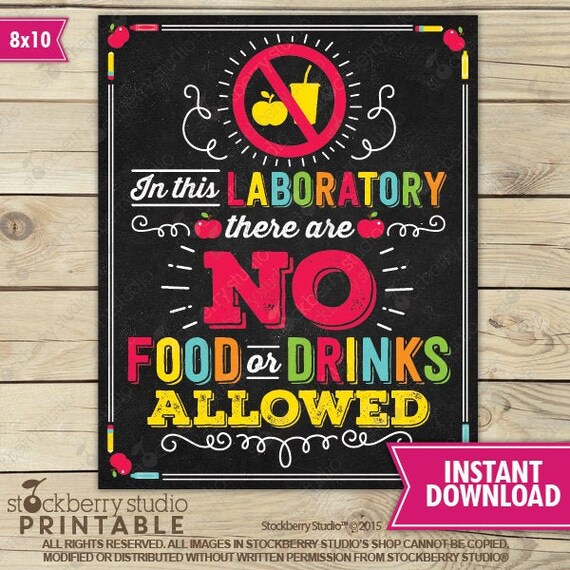 No Food or Drinks Allowed School Laboratory Poster - Classroom Rules - Science Classroom Decor - Classroom Management - Instant Download Il_570xn