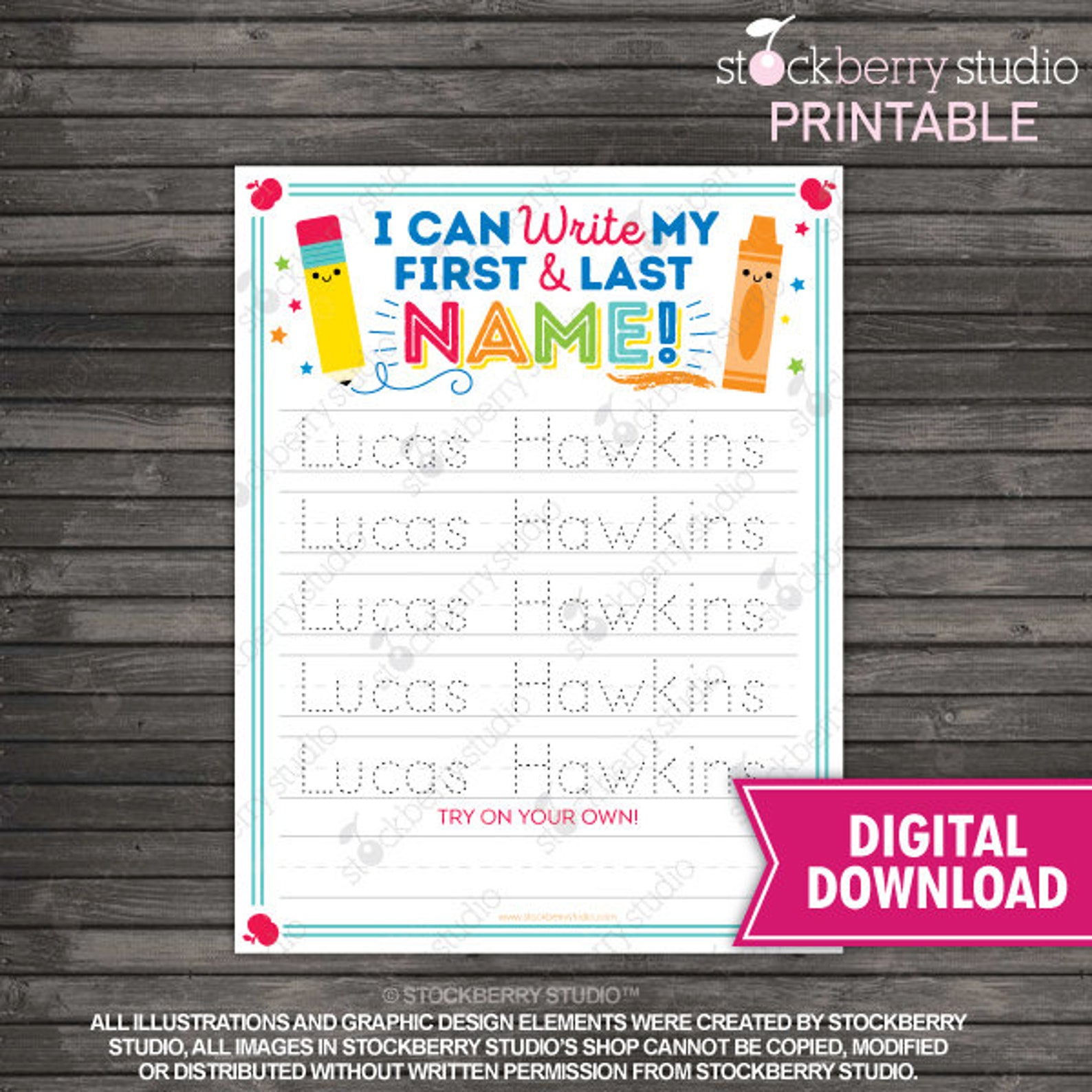 Name Writing Worksheet Printable Learning to Write Handwriting - Etsy