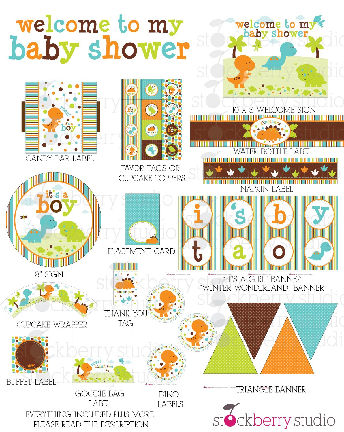 Dinosaur Baby Shower Decorations Printable Dinosaur Party | Etsy