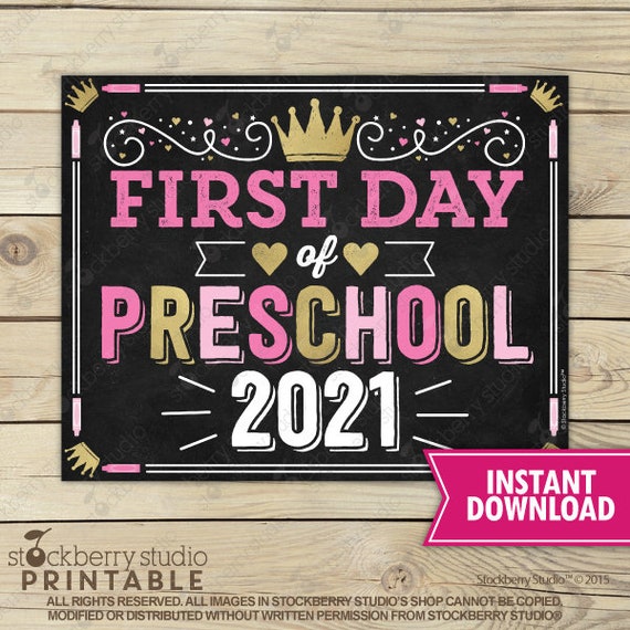 Girl First Day of Preschool Sign - Princess First Day of School Sign Printable - Back to School Sign - 1st day of Preschool Chalkboard Sign Il_570xn