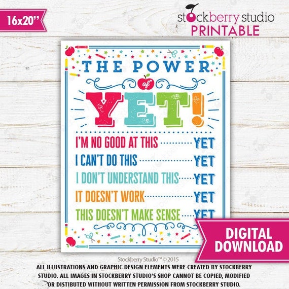 The Power of Yet Poster Motivational Classroom Sign Growth Mindset Poster Classroom Prints Classroom Wall Art Positive Classroom Poster Il_570xn