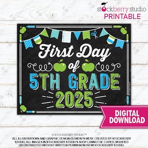 Boy First Day of 5th Grade Sign First Day of Fifth Grade Sign Printable Boy First Day of School Sign Back to School Digital Instant Download