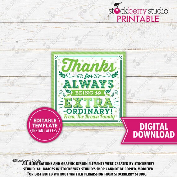Extraordinary Thank You Gum Gift Tag Printable Extra ordinary Employee Nurse Appreciation Staff Essential Frontline Worker Teacher Editable Il_570xn