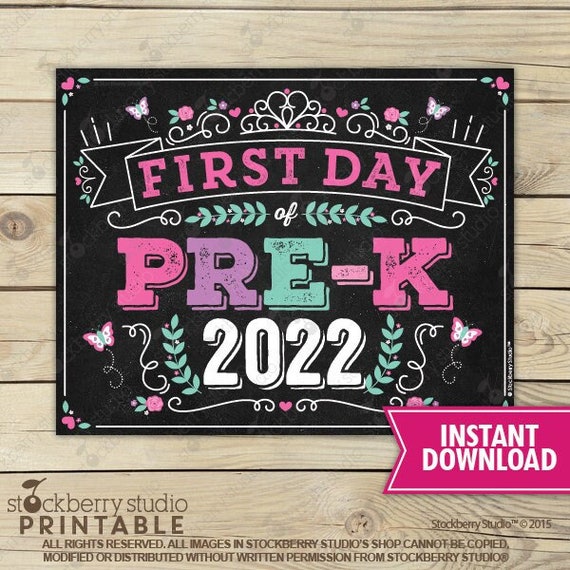 Princess First Day of Pre-K Sign Instant Download Girl First Day of Pre K Sign Printable First Day of School Sign Back to School Prek Il_570xn