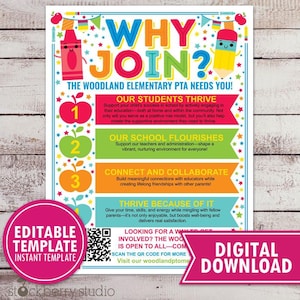 Why Join the PTO PTA Meeting Introduction Flyer School Volunteer Recruitment Membership Parent Teacher Group Handout Printable Template
