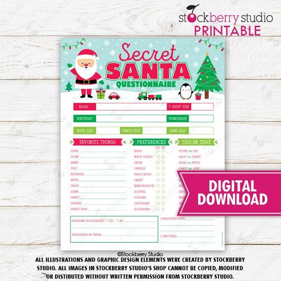 SECRET SANTA KIT Printable-christmas Activity Gift Wish List secret Santa  Game Exchange Forms-secret Santa Tags-editable Instant Download 