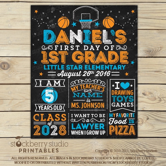 Basketball First Day of School Sign - Boy First Day of School Sign - Sports Back to School Sign - First Day of School Chalkboard Printable Il_570xn