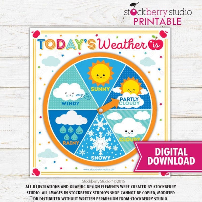 Weather Wheel Today's Weather Printable Circle Time Activity Weather Station Kids Learning Preschool Game Kindergarten Homeschool Printable image 1