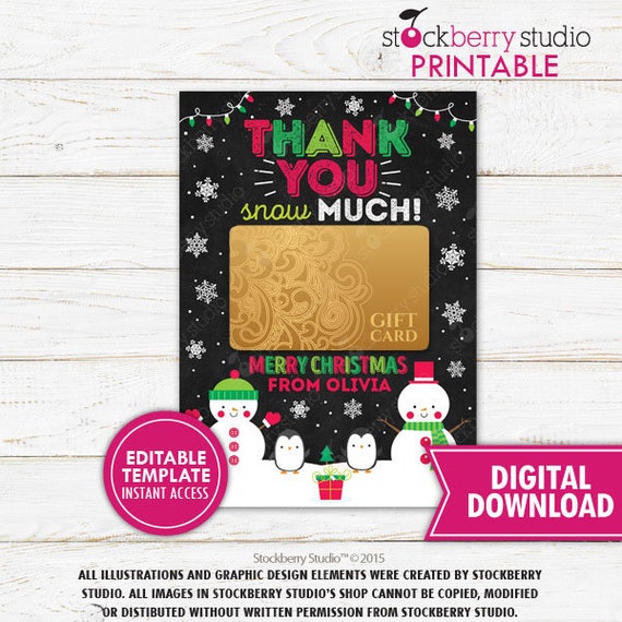 Christmas Gift Card Holder Printable Editable Thank You Snow Much Staff Volunteer Employee Teacher Appreciation Employee Coach Holiday Il_570xn