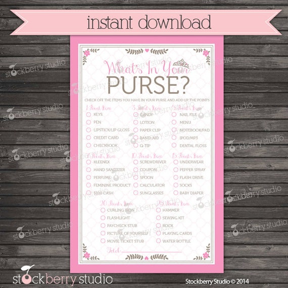 Princess Baby Shower What's in Your Purse Game - Royal Girl Baby Shower Games Printable - Instant Download - Pink Baby Shower Game Activity Il_570xn
