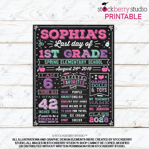 Last Day of School Sign - Last Day of School Chalkboard - Back to School Sign Printable - Last Day of 1st Grade Sign Il_570xn