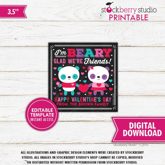 Valentine Beary Tag Valentine's Day Bear Tags Valentine Gummy Bear Tag Printable Valentine Treat Labels Kids Classroom Gift Instant Download Il_570xn