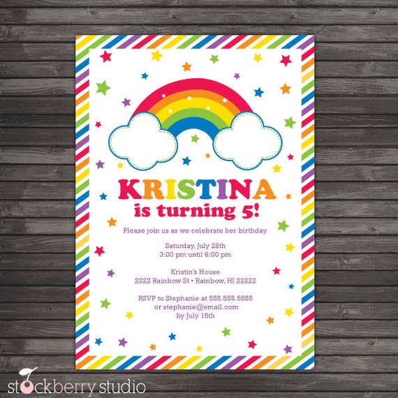 Rainbow Birthday Party Invitations Rainbow 1st Birthday Invitation
