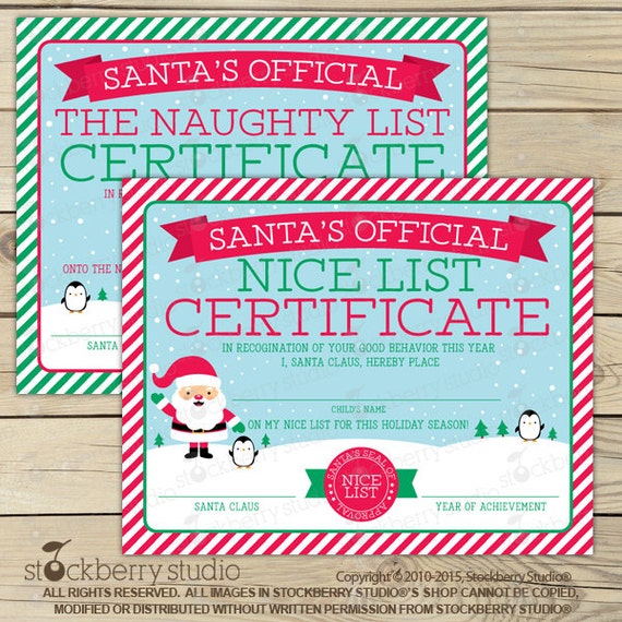 Santa Nice List Certificate - Christmas Printables - Kids Christmas Wish List - Santa Letter - Dear Santa - Instant Download - Naughty List Il_570xn
