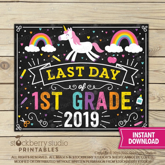Unicorn Last Day of 1st Grade Sign - Girl Last Day of School Sign Printable - Rainbow Last Day of First Grade Sign - Instant Download Il_570xn
