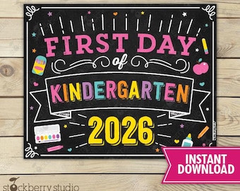 Girl First Day of Kindergarten Sign Girl First Day of School Sign Printable 1st day of School Sign Instant Download Back to School