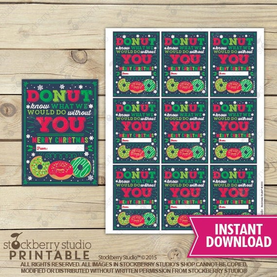 Christmas Donut Gift Tags Printable Donut Christmas Card Donut Favor Tag Christmas Treat Tag Printable Instant Download Holiday Teacher Gift Il_570xn