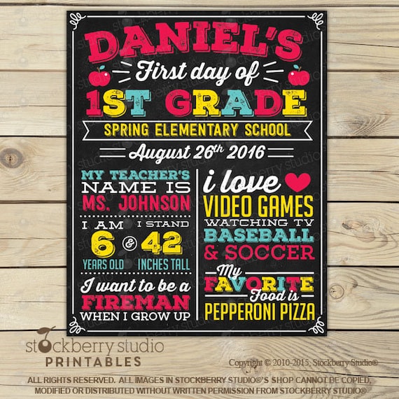 First Day of School Chalkboard Sign 1st Day of School Sign Printable Back to School Sign First Day of School Sign Personalized Digital Il_570xn
