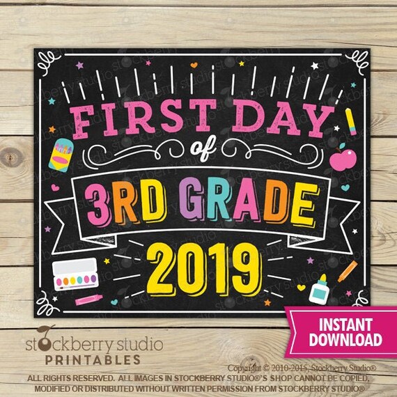 Girl First Day of 3rd Grade Sign - Girl Back to School - 1st Day of 3rd Grade - Girl First Day of School Sign Printable - Third Grade Sign Il_570xn