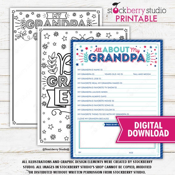 Download All About My Grandpa Father S Day Questionnaire Coloring Etsy