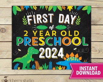 Dinosaur First Day of 2 Year Old Preschool Sign Instant Download Boy First Day of Preschool Sign Printable Boy First Day of School Sign